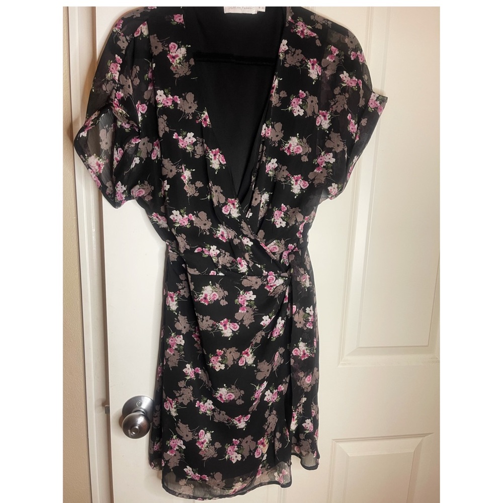 All in Favor black mini wrap dress